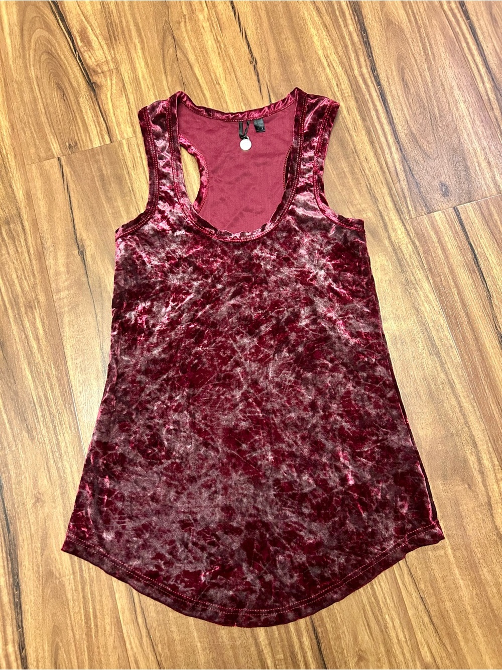 BKE Women’s Vintage Crushed Velvet Racer Back Tank Top Flared Hem XS